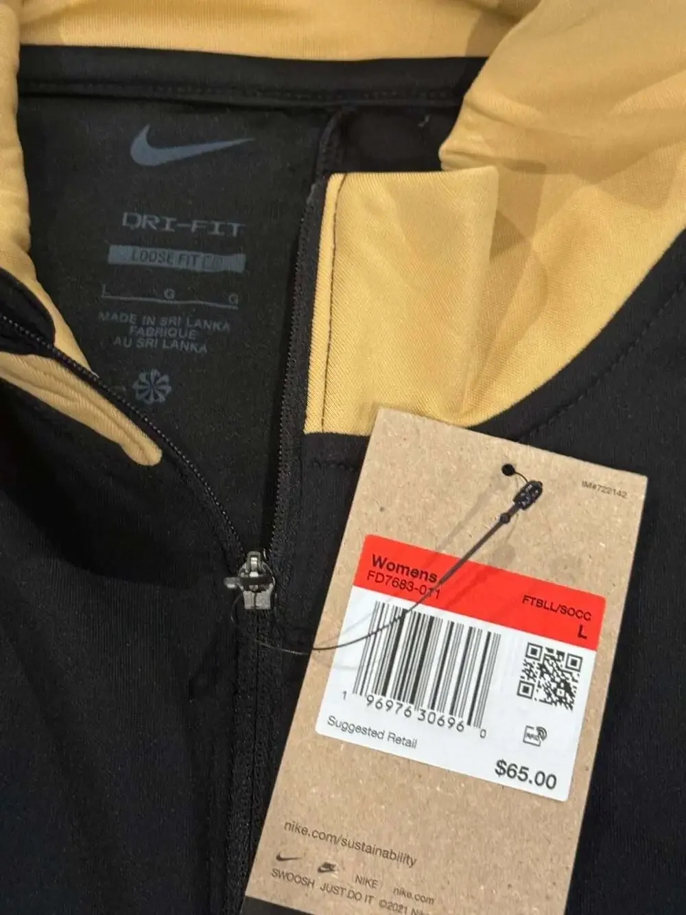 Nike Women's Dri-FIT Full-Zip Track Jacket Black Gold White Size L New